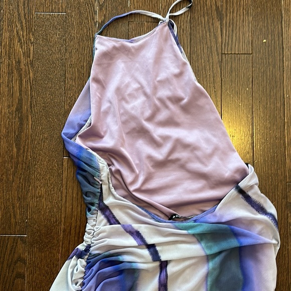 Zara Printed Tulle Mesh Halter Top Open Back Bodycon Midi Dress - Picture 14 of 15